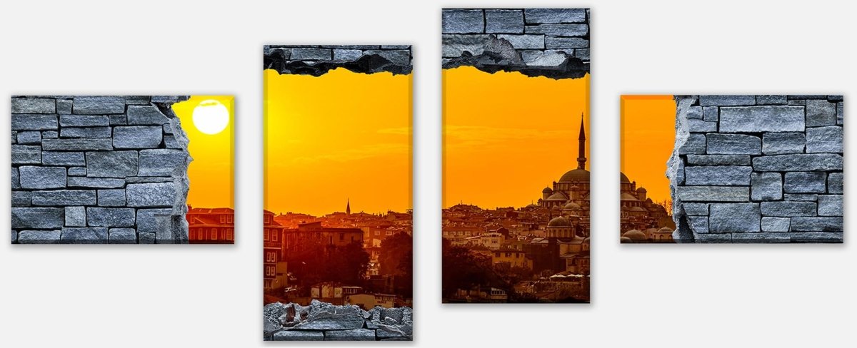 Leinwandbild Mehrteiler 3D Sonnenuntergang Istanbul - grobe Steinmauer M0638 Leinwandbild Mehrteiler 3D Sonnenuntergang Istanbul - grobe Steinmauer M0638