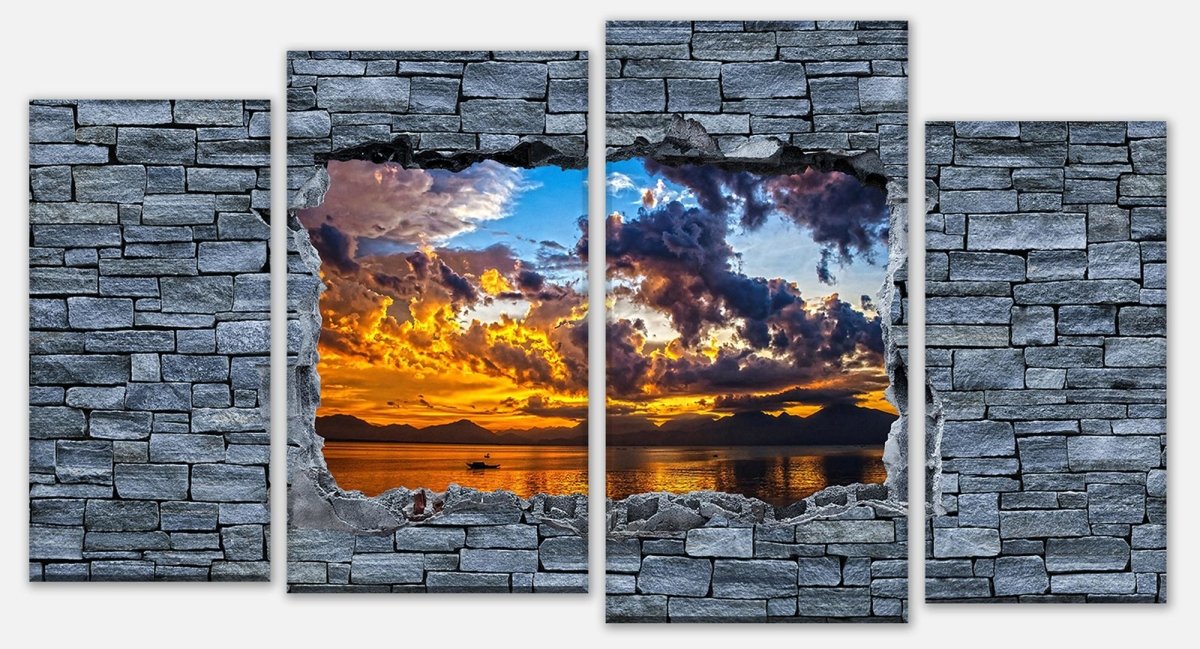 Leinwandbild Mehrteiler 3D Sonnenuntergang - grobe Steinmauer M0639 Leinwandbild Mehrteiler 3D Sonnenuntergang - grobe Steinmauer M0639