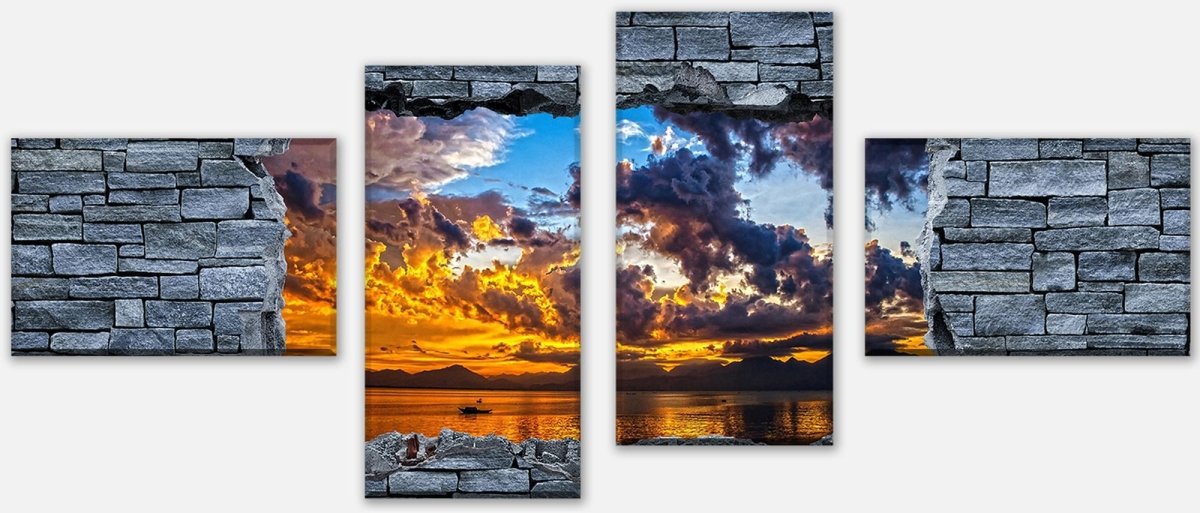 Leinwandbild Mehrteiler 3D Sonnenuntergang - grobe Steinmauer M0639 Leinwandbild Mehrteiler 3D Sonnenuntergang - grobe Steinmauer M0639