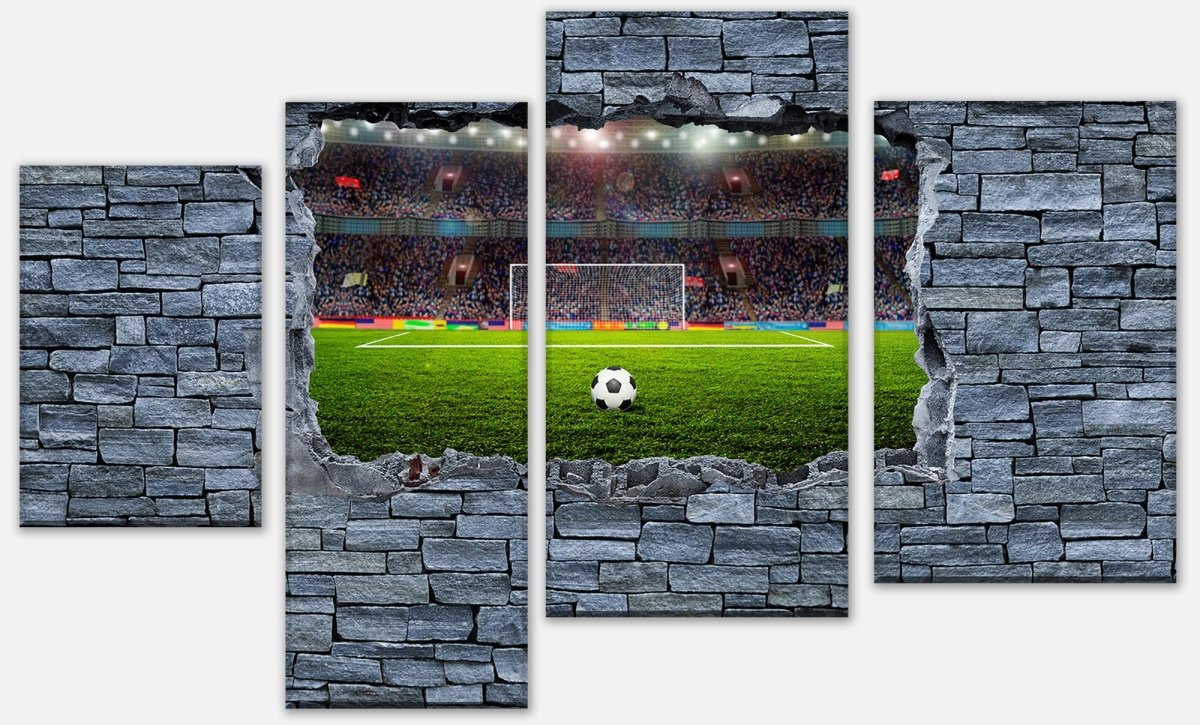 Leinwandbild Mehrteiler 3D Fußballfeld - grobe Steinmauer M0640 Leinwandbild Mehrteiler 3D Fußballfeld - grobe Steinmauer M0640