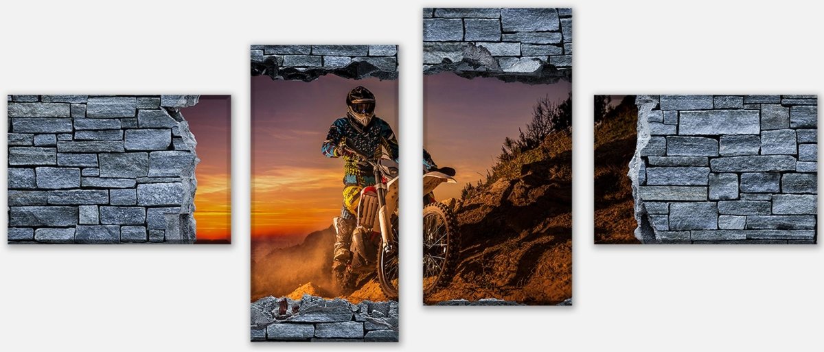 Leinwandbild Mehrteiler 3D Extreme Biker- grobe Steinmauer M0642 Leinwandbild Mehrteiler 3D Extreme Biker- grobe Steinmauer M0642