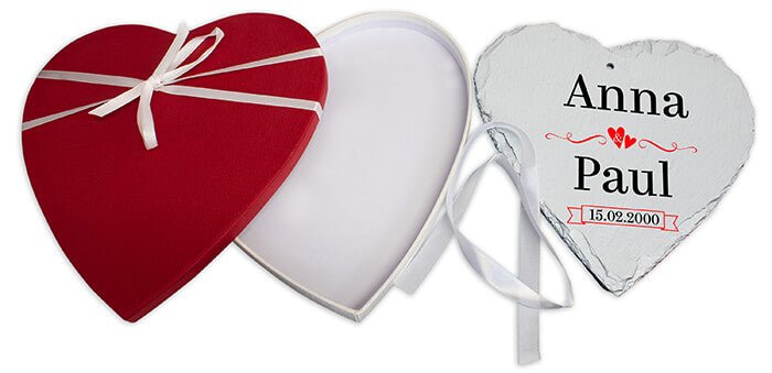 Schieferherz mit Namen, Datum, Herzen, Geschenkbox M0647 - Bild 2 Schieferherz mit Namen, Datum, Herzen, Geschenkbox M0647 - Bild 2