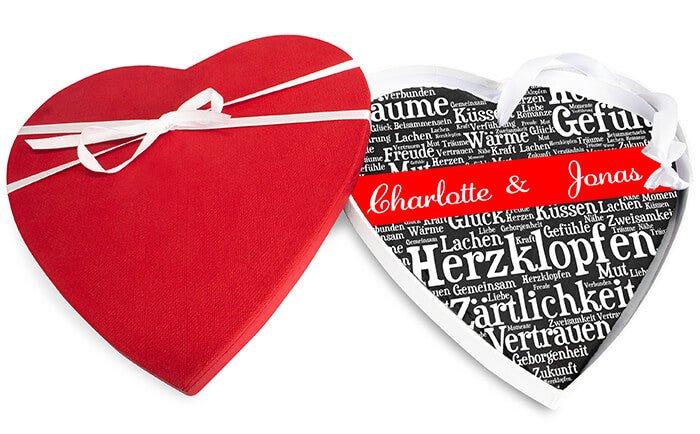 Schieferherz mit Wörtern in Weiss und Namen M0648 - Bild 1 Schieferherz mit Wörtern in Weiss und Namen M0648 - Bild 1