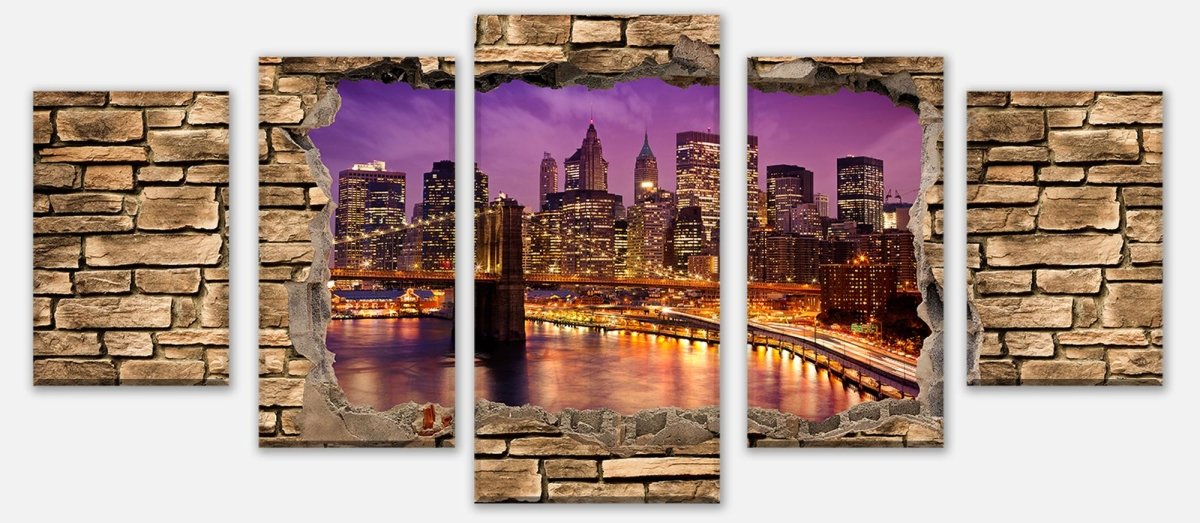 Leinwandbild Mehrteiler 3D New York bei Nacht - Steinmauer M0648 entdecken - Bild 1 Leinwandbild Mehrteiler 3D New York bei Nacht - Steinmauer M0648 entdecken - Bild 1