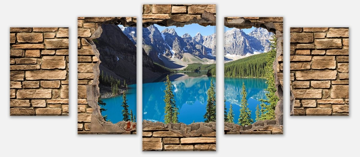 Leinwandbild Mehrteiler 3D Moraine Lake Kanada - Steinmauer M0650 entdecken - Bild 1 Leinwandbild Mehrteiler 3D Moraine Lake Kanada - Steinmauer M0650 entdecken - Bild 1
