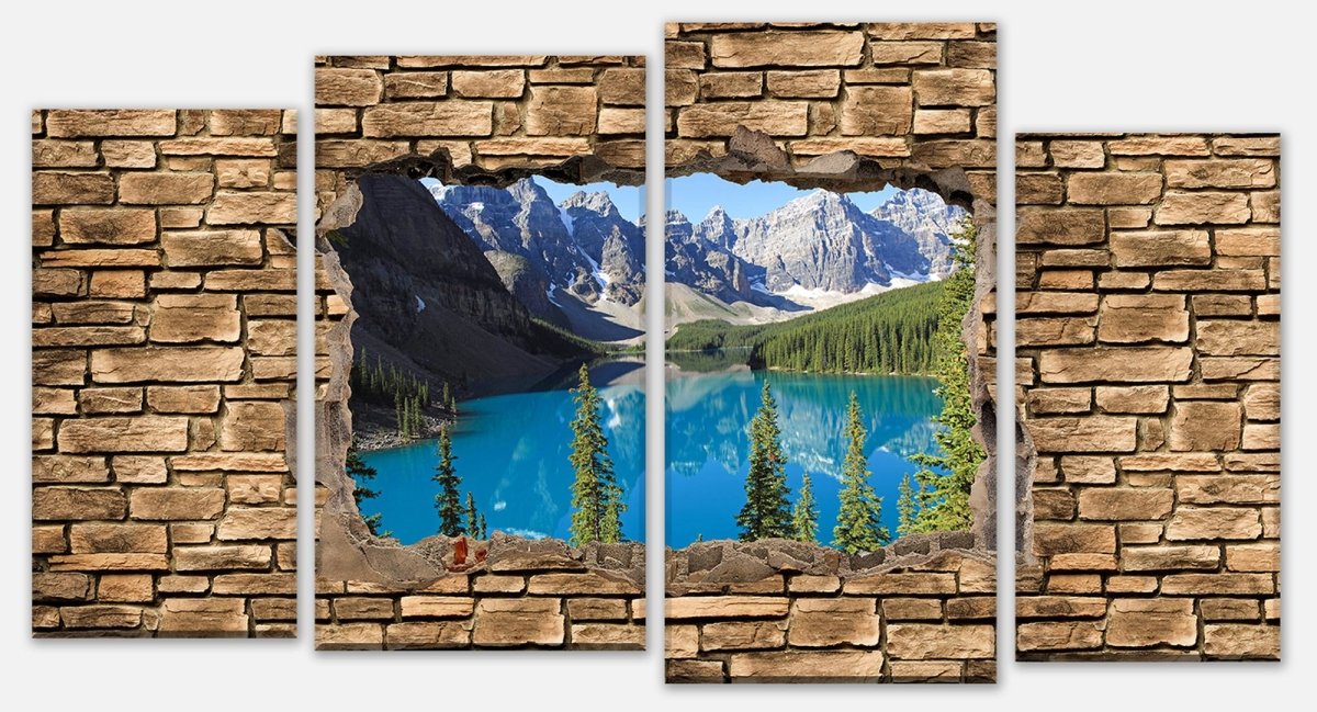 Leinwandbild Mehrteiler 3D Moraine Lake Kanada - Steinmauer M0650 Leinwandbild Mehrteiler 3D Moraine Lake Kanada - Steinmauer M0650