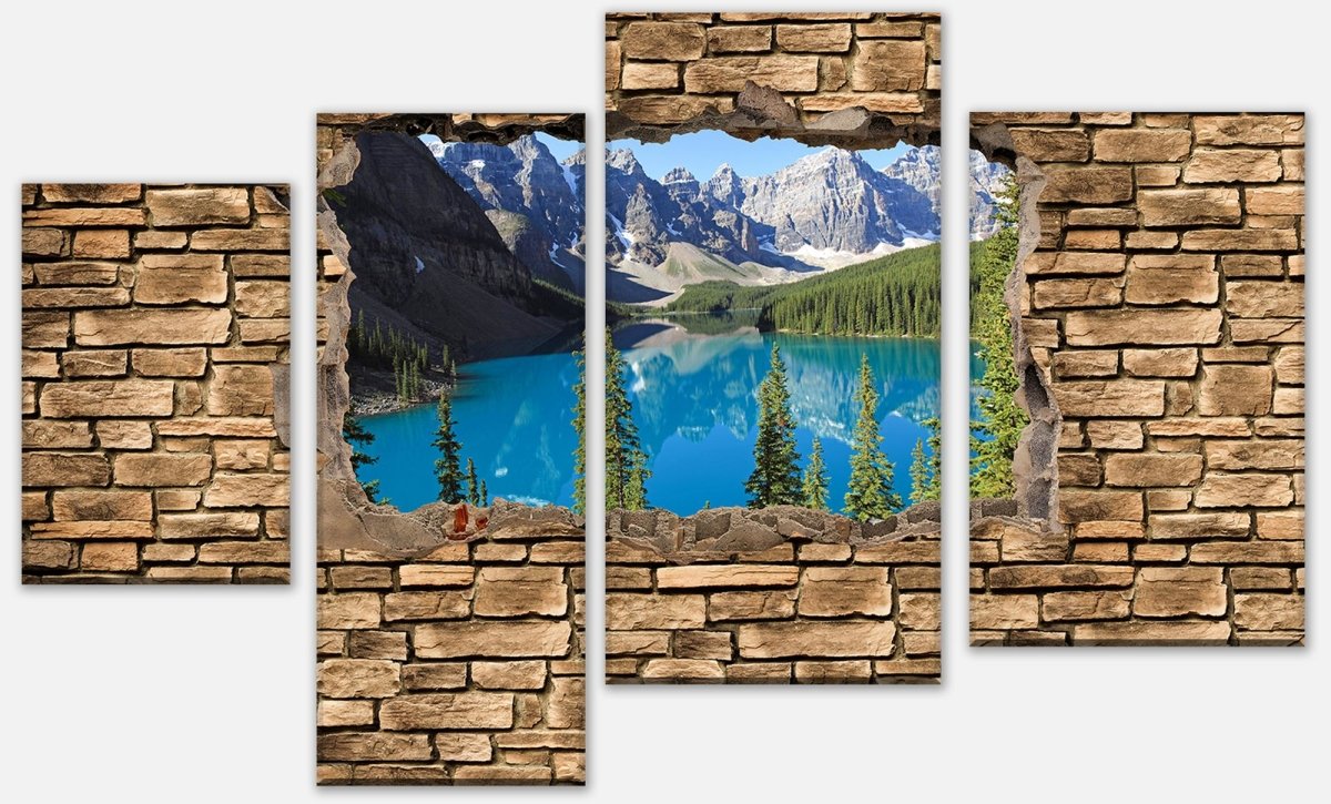 Leinwandbild Mehrteiler 3D Moraine Lake Kanada - Steinmauer M0650 Leinwandbild Mehrteiler 3D Moraine Lake Kanada - Steinmauer M0650