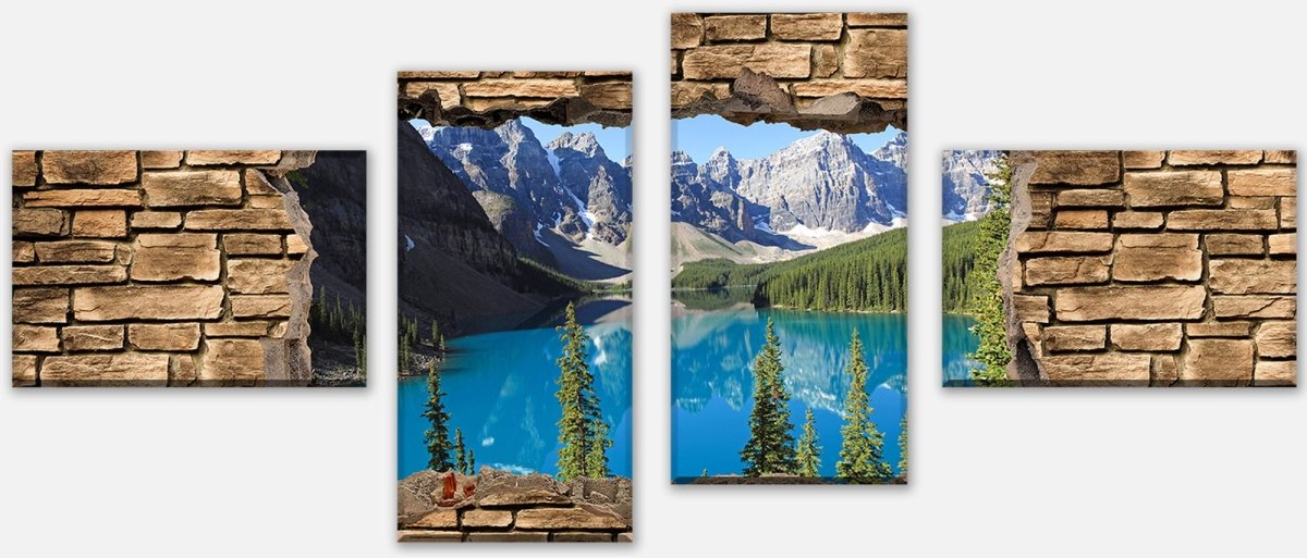 Leinwandbild Mehrteiler 3D Moraine Lake Kanada - Steinmauer M0650 Leinwandbild Mehrteiler 3D Moraine Lake Kanada - Steinmauer M0650