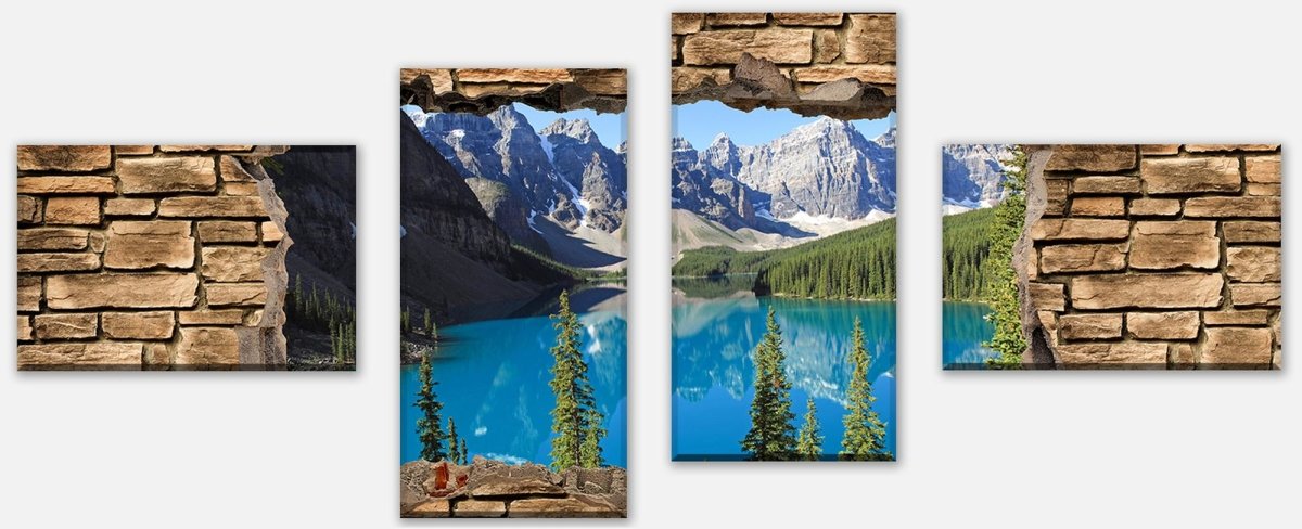 Leinwandbild Mehrteiler 3D Moraine Lake Kanada - Steinmauer M0650 Leinwandbild Mehrteiler 3D Moraine Lake Kanada - Steinmauer M0650
