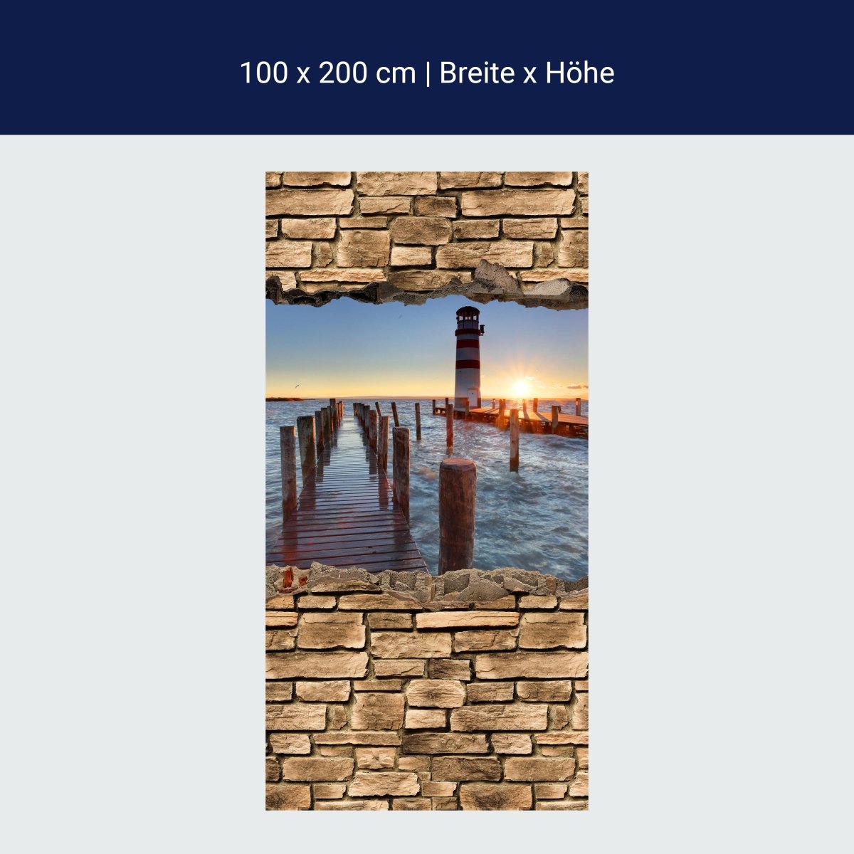 Duschwand 3D Leuchtturm mit Pier - Steinmauer M0651 Duschwand 3D Leuchtturm mit Pier - Steinmauer M0651