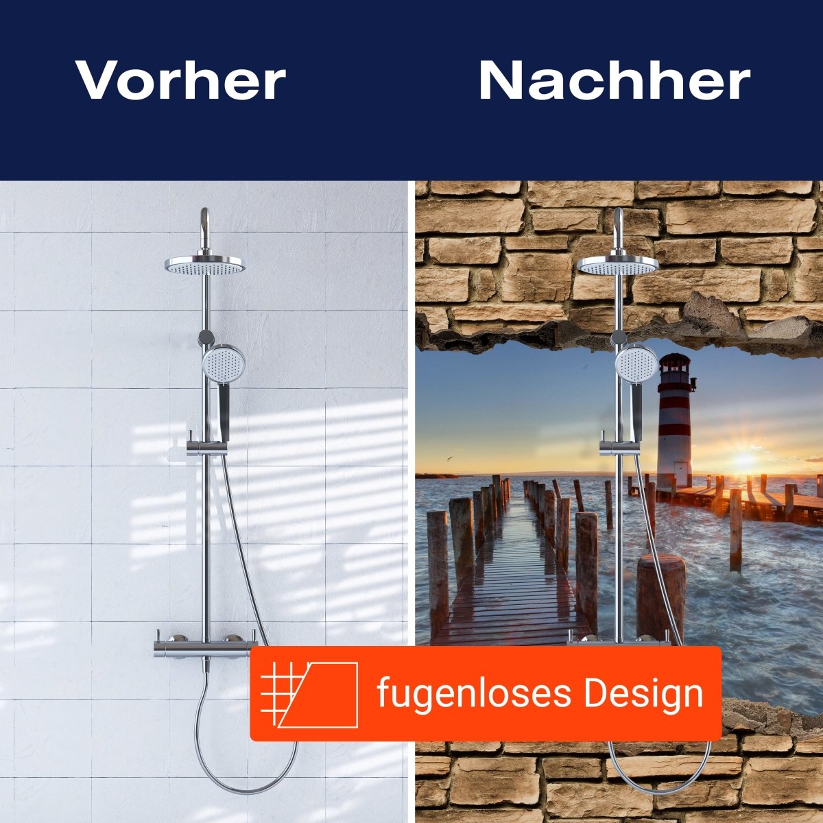 Duschwand 3D Leuchtturm mit Pier - Steinmauer M0651 entdecken - Bild 9 Duschwand 3D Leuchtturm mit Pier - Steinmauer M0651 entdecken - Bild 9