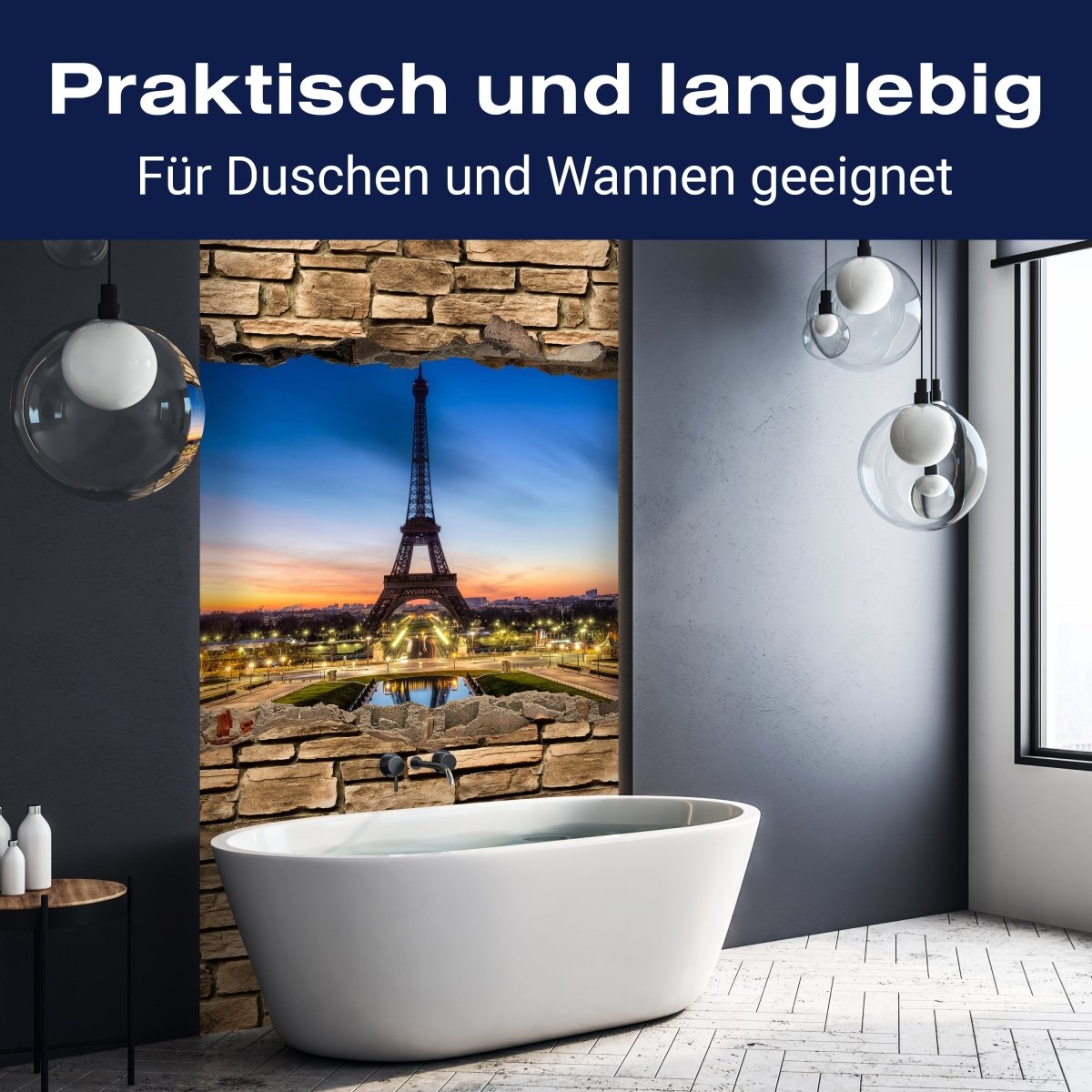 Duschwand 3D Eiffelturm bei Nacht Frankreich - Steinmauer M0652 entdecken - Bild 3 Duschwand 3D Eiffelturm bei Nacht Frankreich - Steinmauer M0652 entdecken - Bild 3