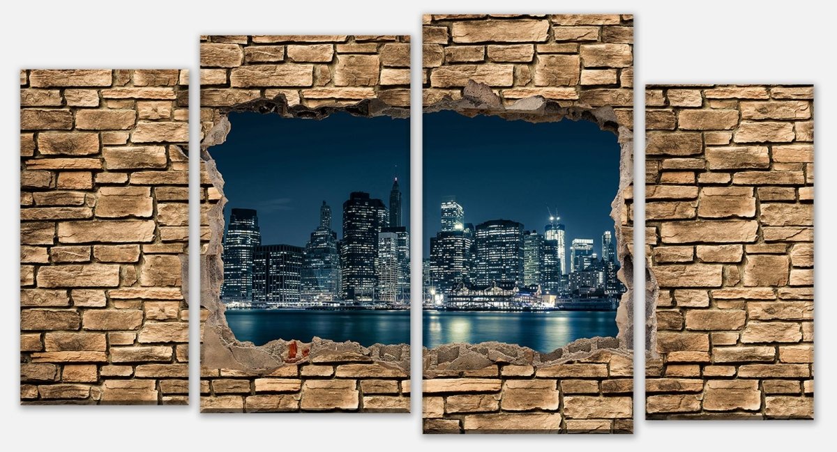 Leinwandbild Mehrteiler 3D New York City by Nacht - Steinmauer M0653 Leinwandbild Mehrteiler 3D New York City by Nacht - Steinmauer M0653