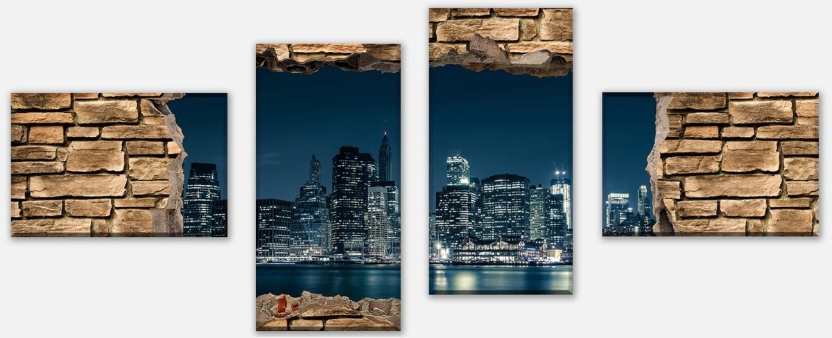 Leinwandbild Mehrteiler 3D New York City by Nacht - Steinmauer M0653 Leinwandbild Mehrteiler 3D New York City by Nacht - Steinmauer M0653
