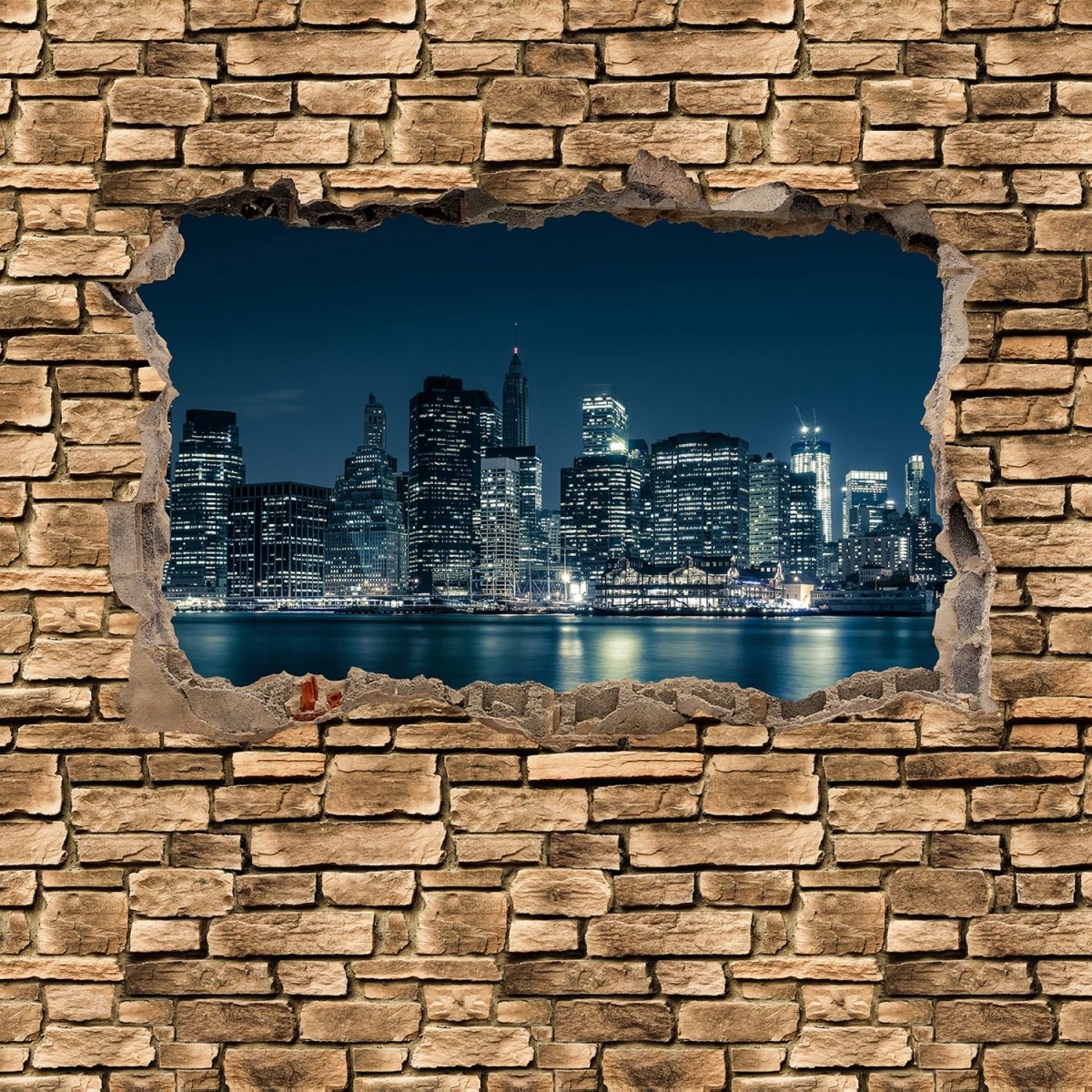 Beistelltisch 3D New York City by Nacht - Steinmauer M0653 entdecken - Bild 2 Beistelltisch 3D New York City by Nacht - Steinmauer M0653 entdecken - Bild 2