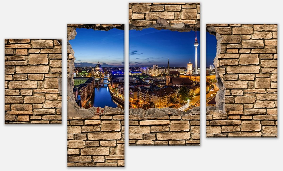 Leinwandbild Mehrteiler 3D Berlin bei Nacht - Steinmauer M0654 Leinwandbild Mehrteiler 3D Berlin bei Nacht - Steinmauer M0654