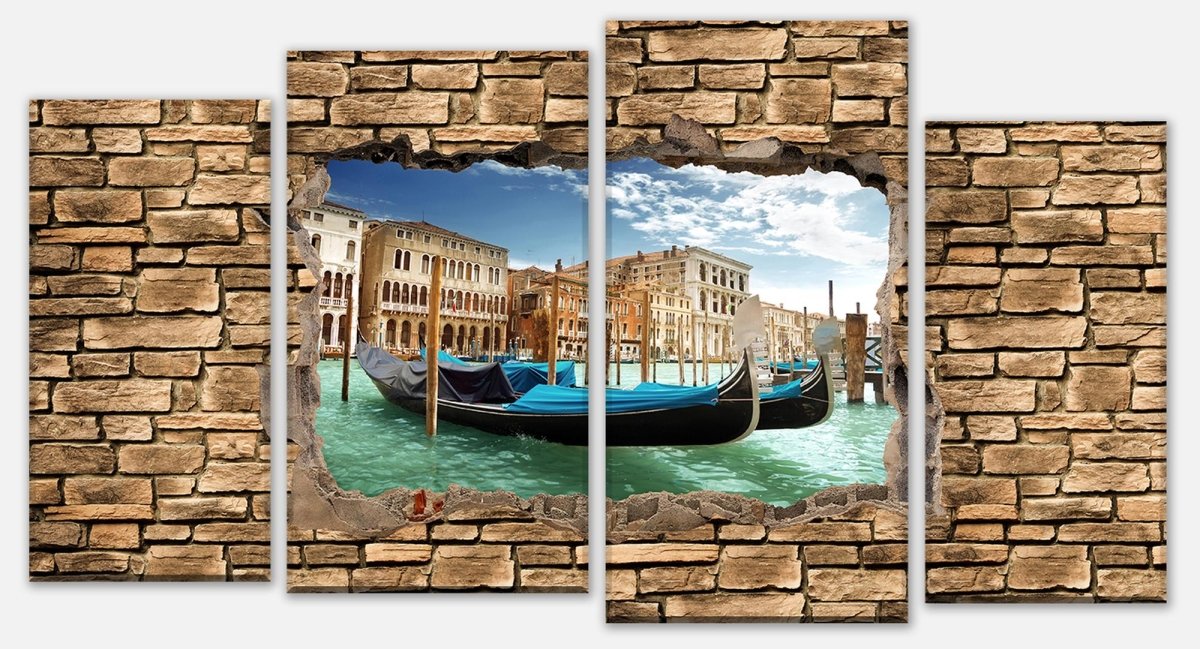 Leinwandbild Mehrteiler 3D Gondeln Venedig - Steinmauer M0655 Leinwandbild Mehrteiler 3D Gondeln Venedig - Steinmauer M0655