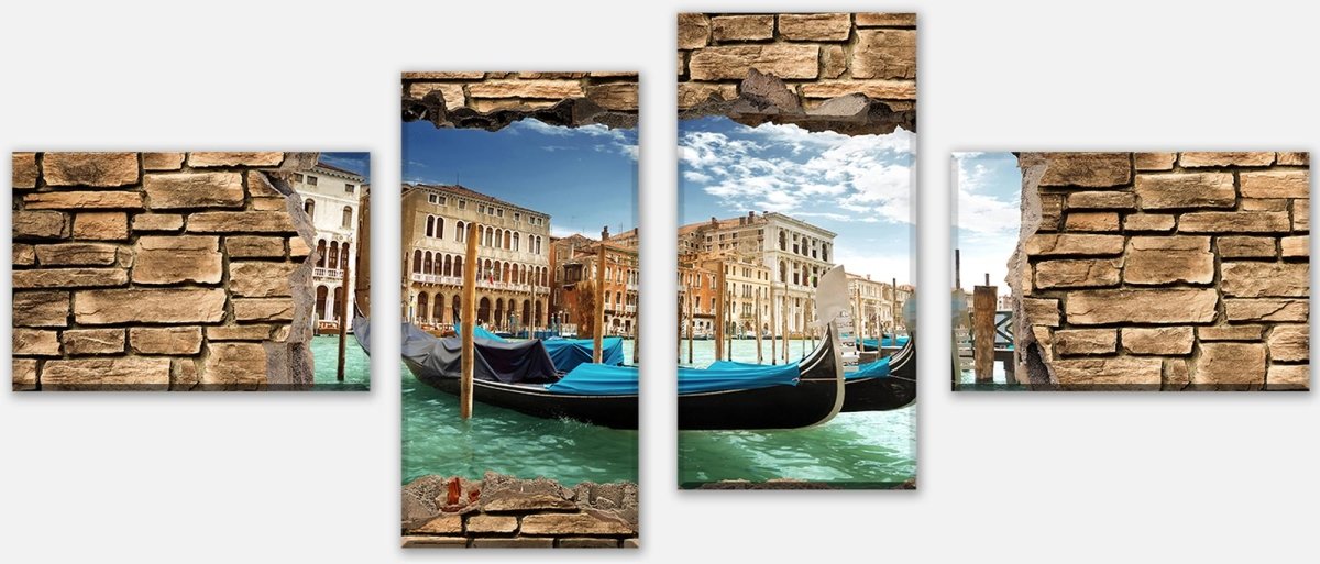 Leinwandbild Mehrteiler 3D Gondeln Venedig - Steinmauer M0655 Leinwandbild Mehrteiler 3D Gondeln Venedig - Steinmauer M0655