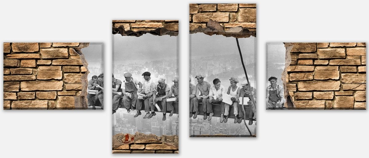 Leinwandbild Mehrteiler 3D NY Lunch at the top of a skyscraper M0656 Leinwandbild Mehrteiler 3D NY Lunch at the top of a skyscraper M0656