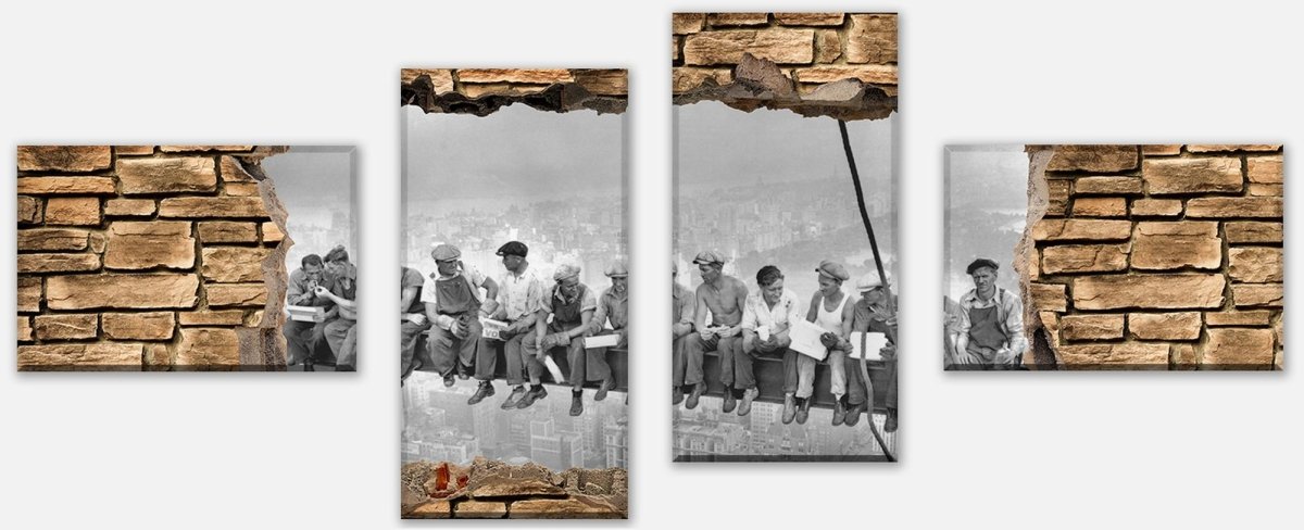 Leinwandbild Mehrteiler 3D NY Lunch at the top of a skyscraper M0656 Leinwandbild Mehrteiler 3D NY Lunch at the top of a skyscraper M0656