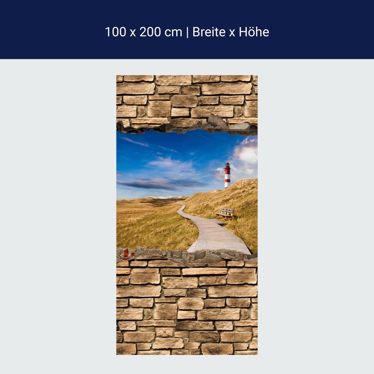 Duschwand 3D Leuchtturm mit Holzweg - Steinmauer M0657 Duschwand 3D Leuchtturm mit Holzweg - Steinmauer M0657