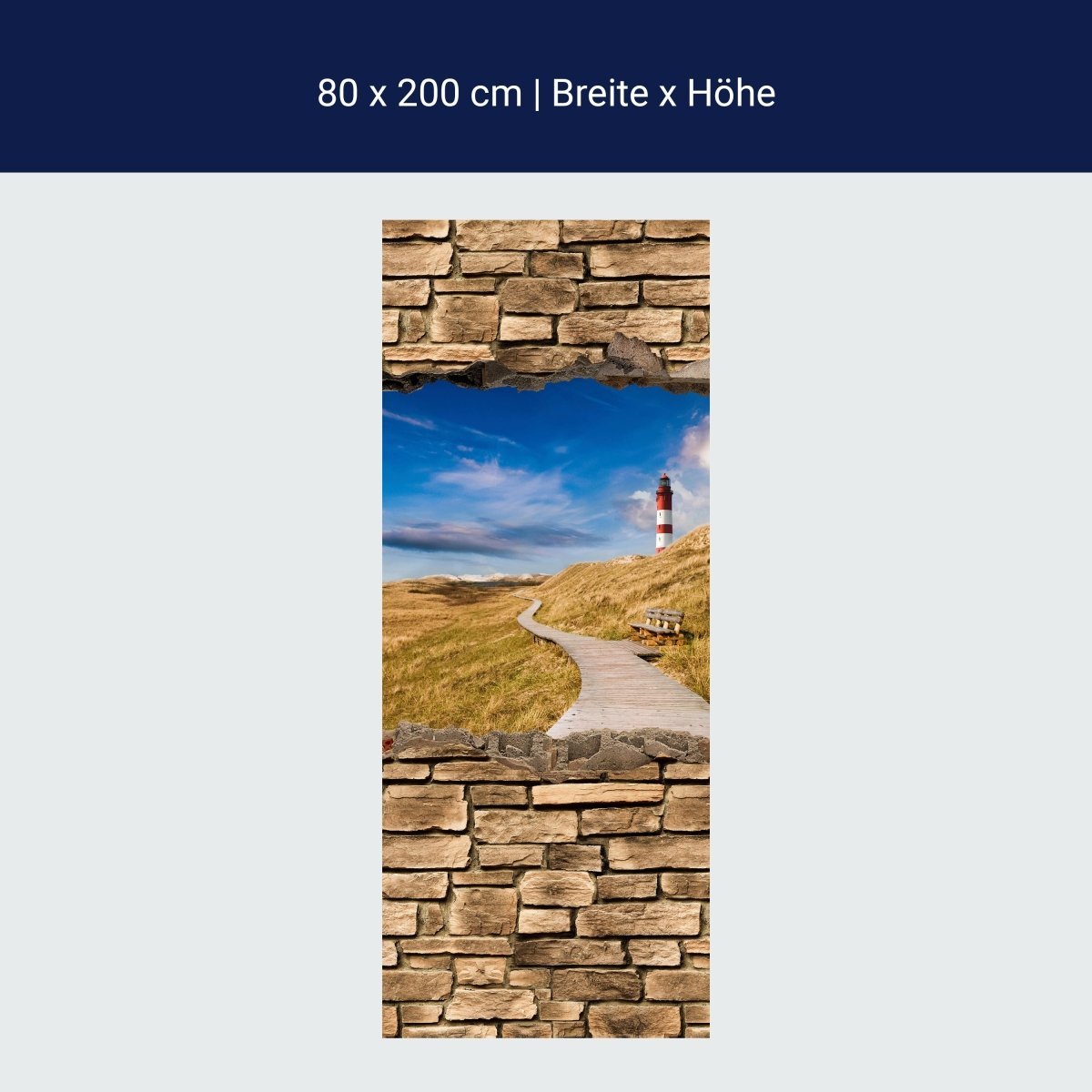 Duschwand 3D Leuchtturm mit Holzweg - Steinmauer M0657 Duschwand 3D Leuchtturm mit Holzweg - Steinmauer M0657