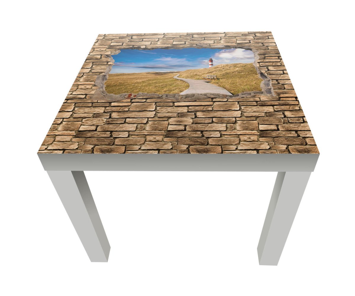 Beistelltisch 3D Leuchtturm mit Holzweg - Steinmauer M0657 entdecken - Bild 1 Beistelltisch 3D Leuchtturm mit Holzweg - Steinmauer M0657 entdecken - Bild 1
