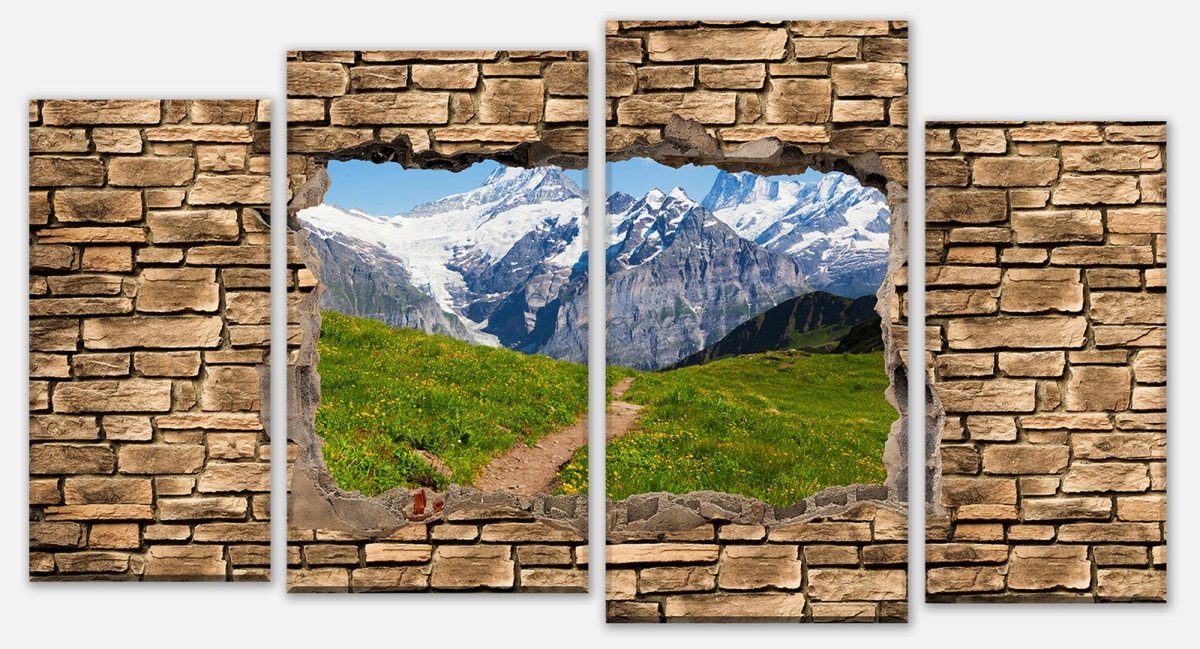 Leinwandbild Mehrteiler 3D Sommerwiese in den Alpen - Steinmauer M0658 Leinwandbild Mehrteiler 3D Sommerwiese in den Alpen - Steinmauer M0658