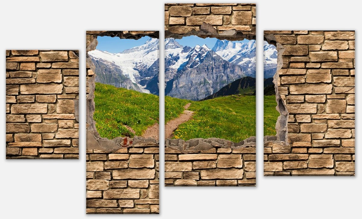 Leinwandbild Mehrteiler 3D Sommerwiese in den Alpen - Steinmauer M0658 Leinwandbild Mehrteiler 3D Sommerwiese in den Alpen - Steinmauer M0658