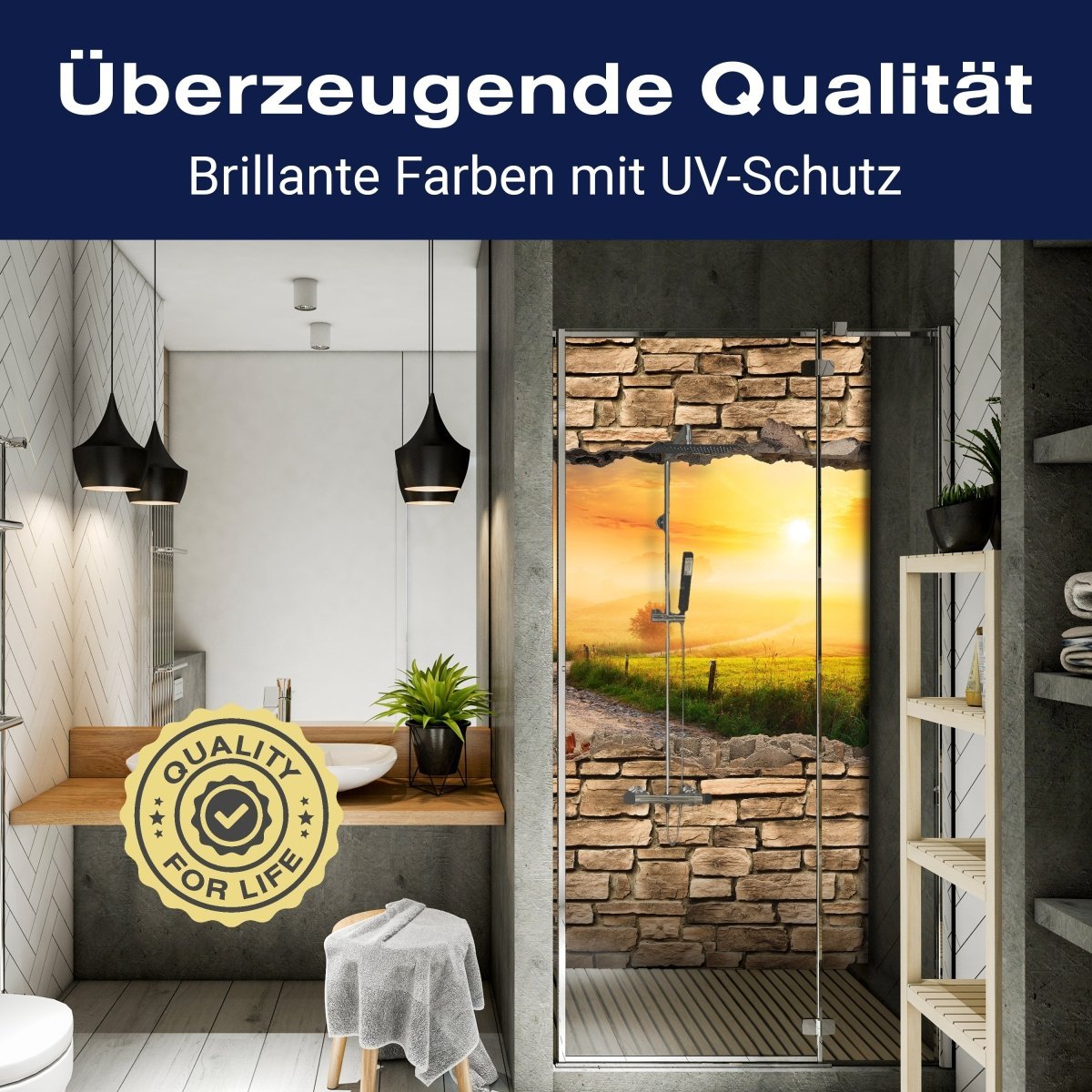 Duschwand 3D Weg im Morgendunst - Steinmauer M0660 entdecken - Bild 2 Duschwand 3D Weg im Morgendunst - Steinmauer M0660 entdecken - Bild 2