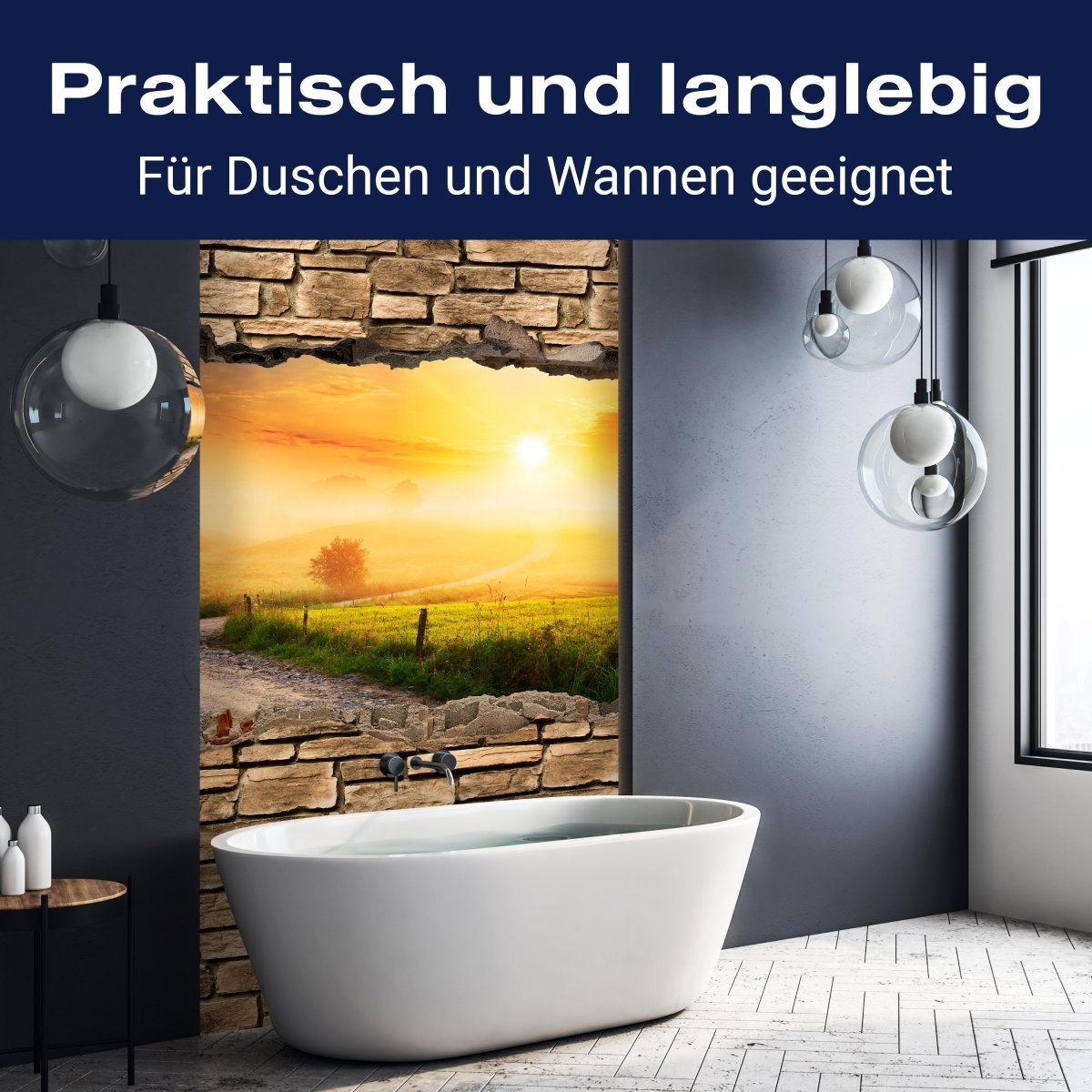 Duschwand 3D Weg im Morgendunst - Steinmauer M0660 entdecken - Bild 3 Duschwand 3D Weg im Morgendunst - Steinmauer M0660 entdecken - Bild 3