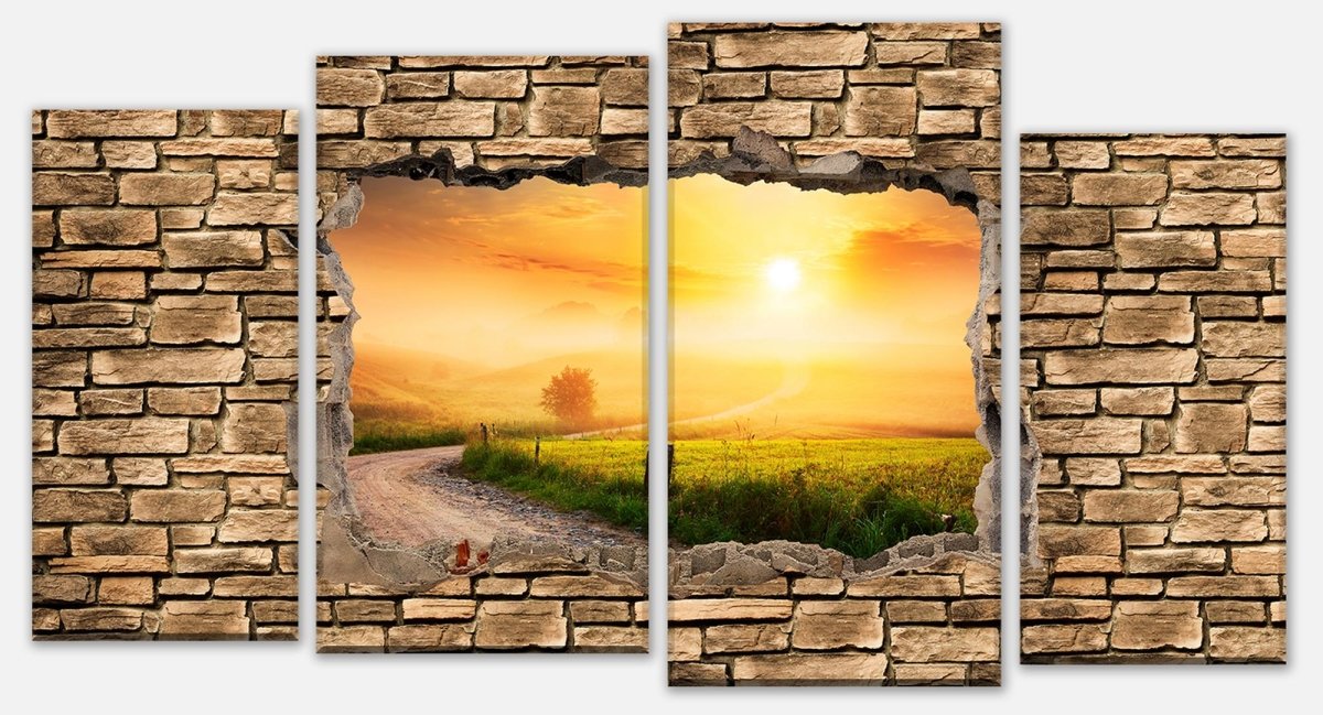Leinwandbild Mehrteiler 3D Weg im Morgendunst - Steinmauer M0660 Leinwandbild Mehrteiler 3D Weg im Morgendunst - Steinmauer M0660
