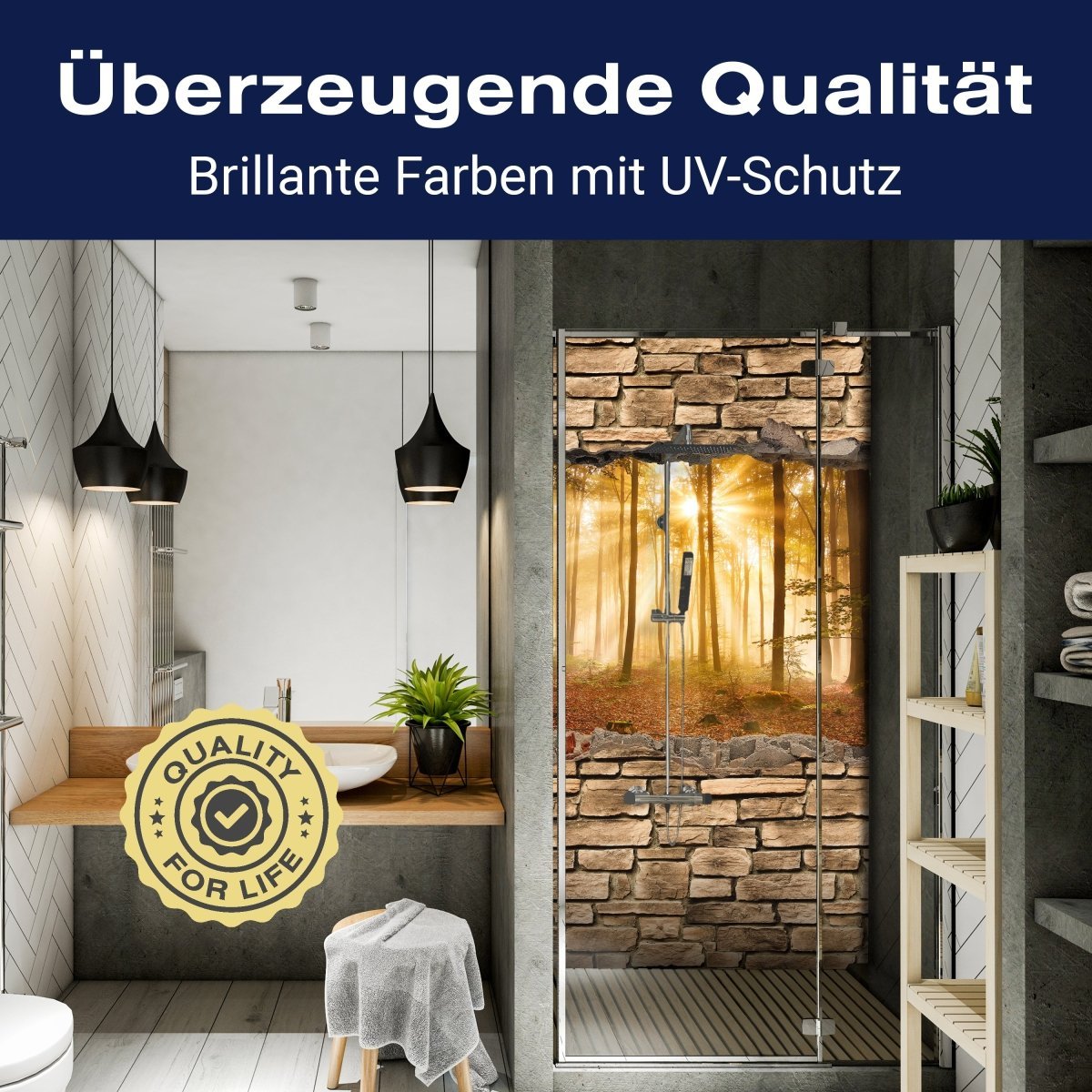 Duschwand 3D Wald am Morgen - Steinmauer M0661 entdecken - Bild 2 Duschwand 3D Wald am Morgen - Steinmauer M0661 entdecken - Bild 2