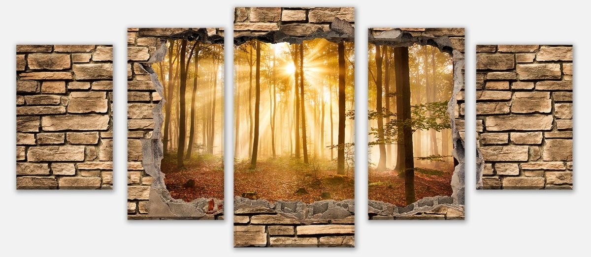Leinwandbild Mehrteiler 3D Wald am Morgen - Steinmauer M0661 entdecken - Bild 1 Leinwandbild Mehrteiler 3D Wald am Morgen - Steinmauer M0661 entdecken - Bild 1