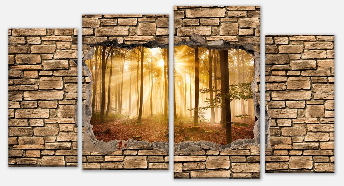 Leinwandbild Mehrteiler 3D Wald am Morgen - Steinmauer M0661 Leinwandbild Mehrteiler 3D Wald am Morgen - Steinmauer M0661