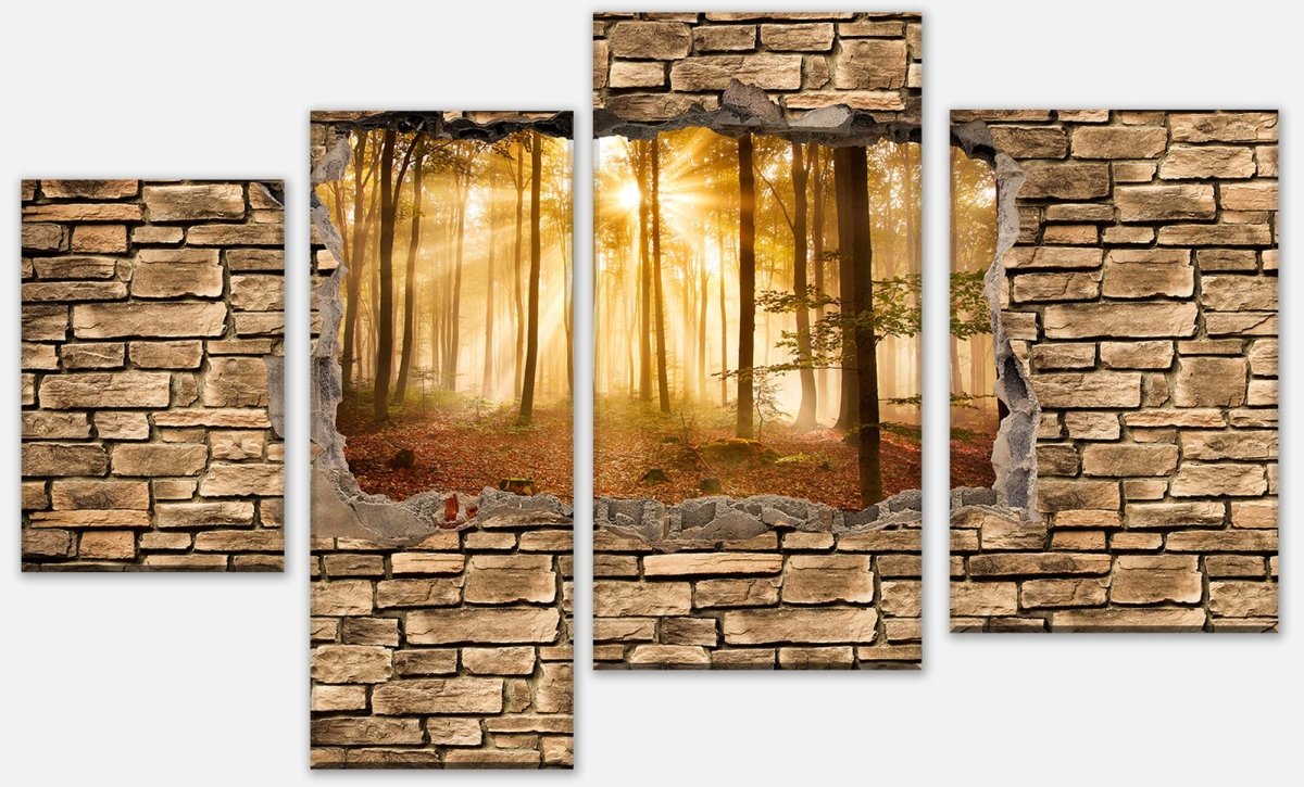 Leinwandbild Mehrteiler 3D Wald am Morgen - Steinmauer M0661 Leinwandbild Mehrteiler 3D Wald am Morgen - Steinmauer M0661