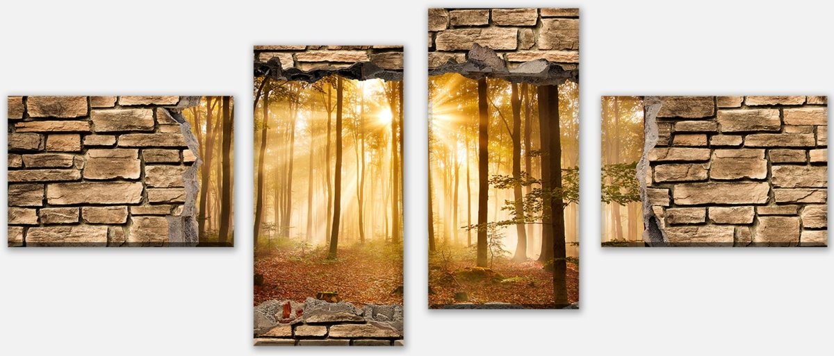 Leinwandbild Mehrteiler 3D Wald am Morgen - Steinmauer M0661 Leinwandbild Mehrteiler 3D Wald am Morgen - Steinmauer M0661