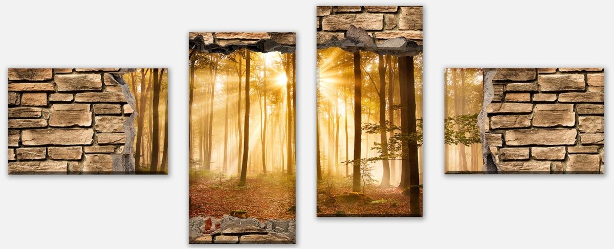 Leinwandbild Mehrteiler 3D Wald am Morgen - Steinmauer M0661 Leinwandbild Mehrteiler 3D Wald am Morgen - Steinmauer M0661