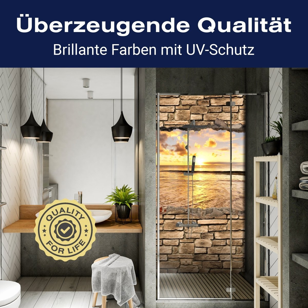Duschwand 3D Sonnenuntergang am Meer - Steinmauer M0662 entdecken - Bild 2 Duschwand 3D Sonnenuntergang am Meer - Steinmauer M0662 entdecken - Bild 2