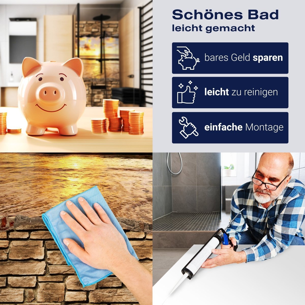 Duschwand 3D Sonnenuntergang am Meer - Steinmauer M0662 entdecken - Bild 7 Duschwand 3D Sonnenuntergang am Meer - Steinmauer M0662 entdecken - Bild 7