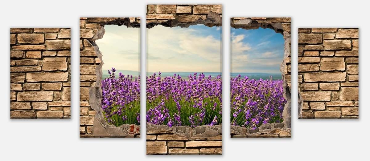 Leinwandbild Mehrteiler 3D Lavendelfeld am Meer - Steinmauer M0663 entdecken - Bild 1 Leinwandbild Mehrteiler 3D Lavendelfeld am Meer - Steinmauer M0663 entdecken - Bild 1
