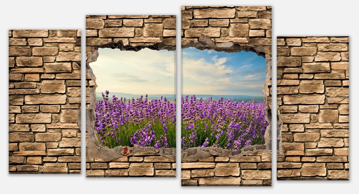 Leinwandbild Mehrteiler 3D Lavendelfeld am Meer - Steinmauer M0663 Leinwandbild Mehrteiler 3D Lavendelfeld am Meer - Steinmauer M0663