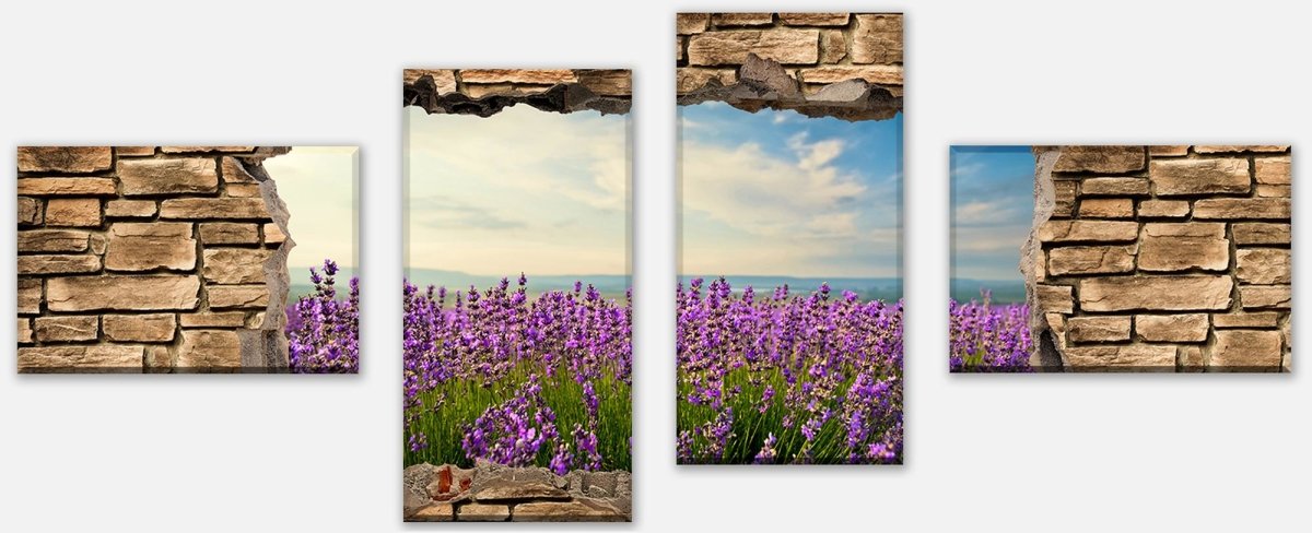 Leinwandbild Mehrteiler 3D Lavendelfeld am Meer - Steinmauer M0663 Leinwandbild Mehrteiler 3D Lavendelfeld am Meer - Steinmauer M0663