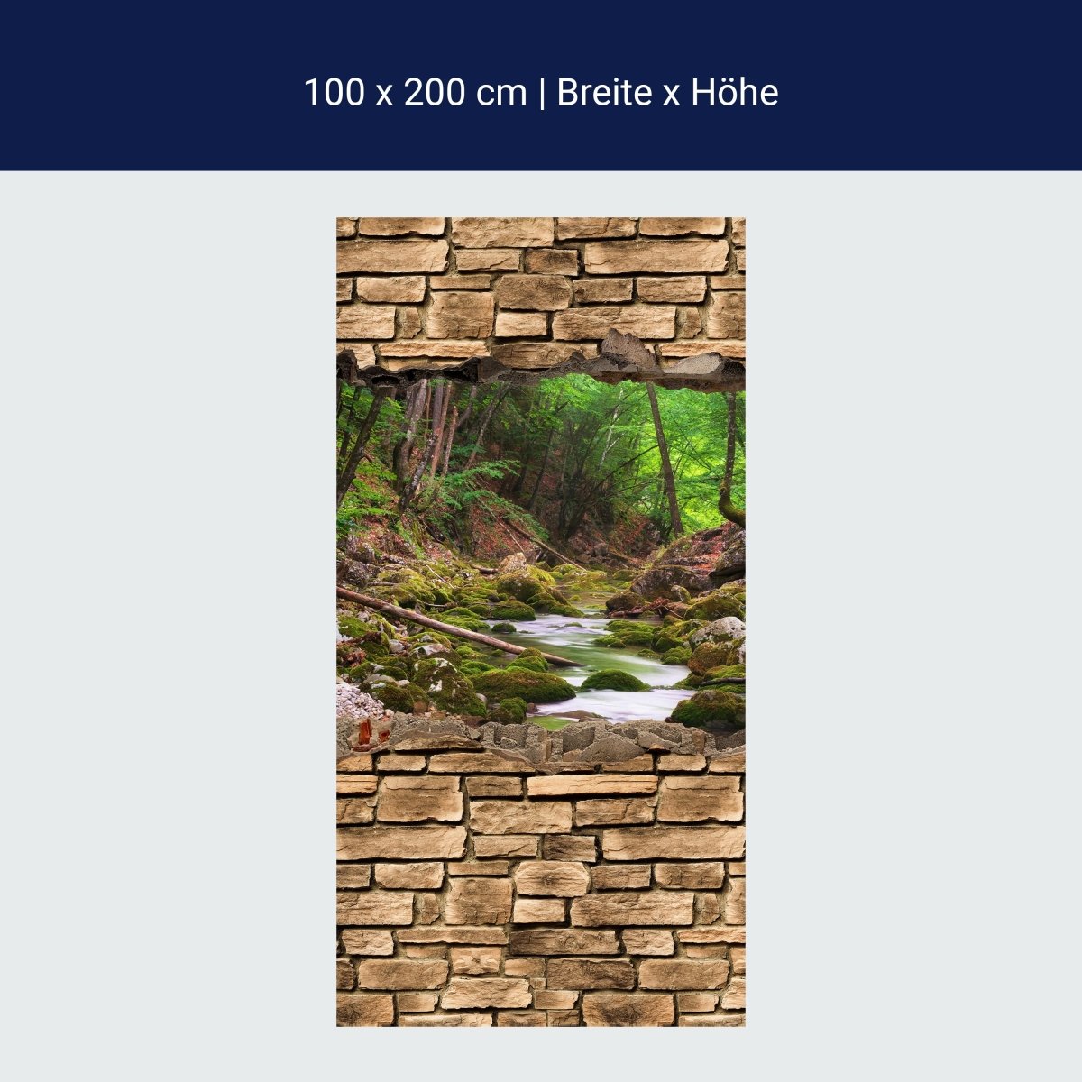 Duschwand 3D Fluss im Wald - Steinmauer M0664 Duschwand 3D Fluss im Wald - Steinmauer M0664