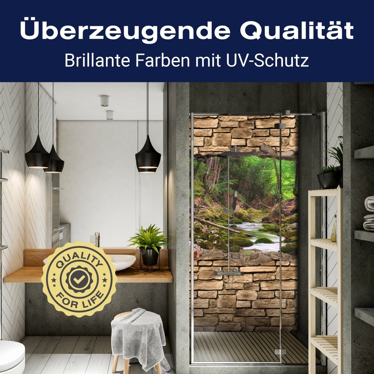 Duschwand 3D Fluss im Wald - Steinmauer M0664 entdecken - Bild 2 Duschwand 3D Fluss im Wald - Steinmauer M0664 entdecken - Bild 2