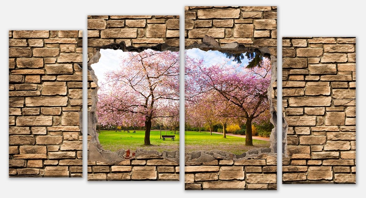 Leinwandbild Mehrteiler 3D Sakura Blumen blühen - Steinmauer M0667 Leinwandbild Mehrteiler 3D Sakura Blumen blühen - Steinmauer M0667