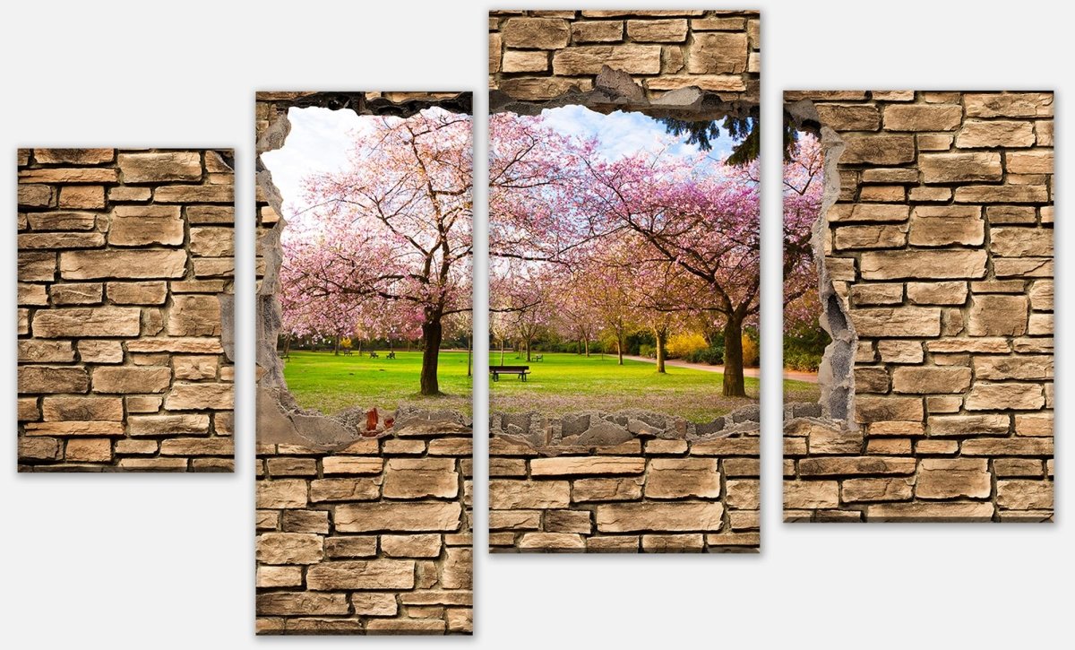 Leinwandbild Mehrteiler 3D Sakura Blumen blühen - Steinmauer M0667 Leinwandbild Mehrteiler 3D Sakura Blumen blühen - Steinmauer M0667