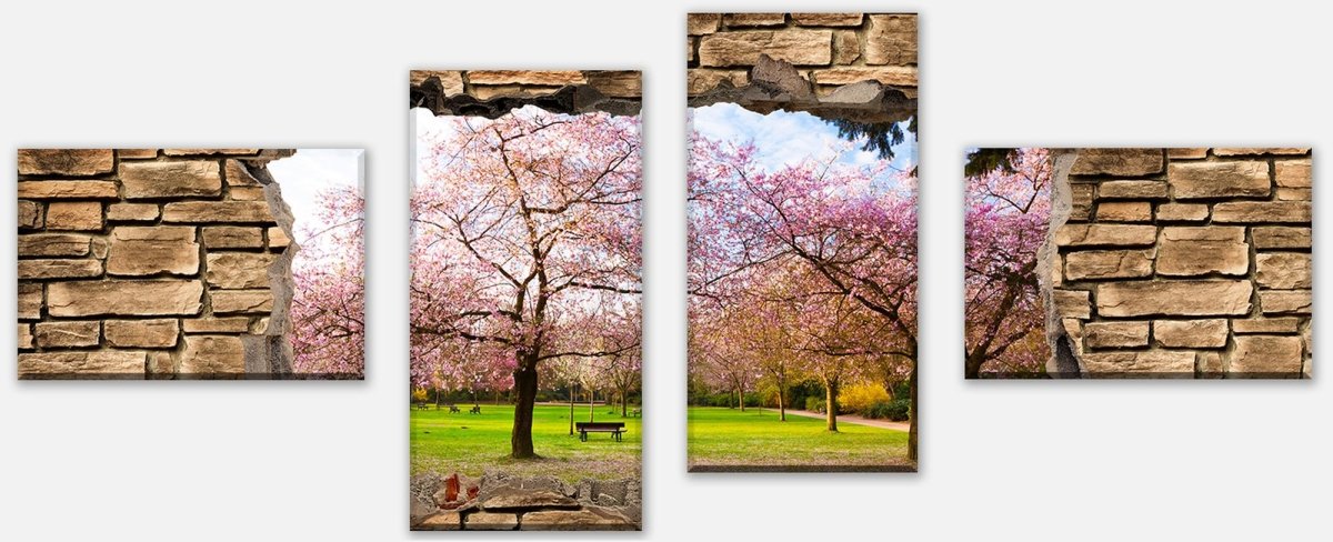 Leinwandbild Mehrteiler 3D Sakura Blumen blühen - Steinmauer M0667 Leinwandbild Mehrteiler 3D Sakura Blumen blühen - Steinmauer M0667
