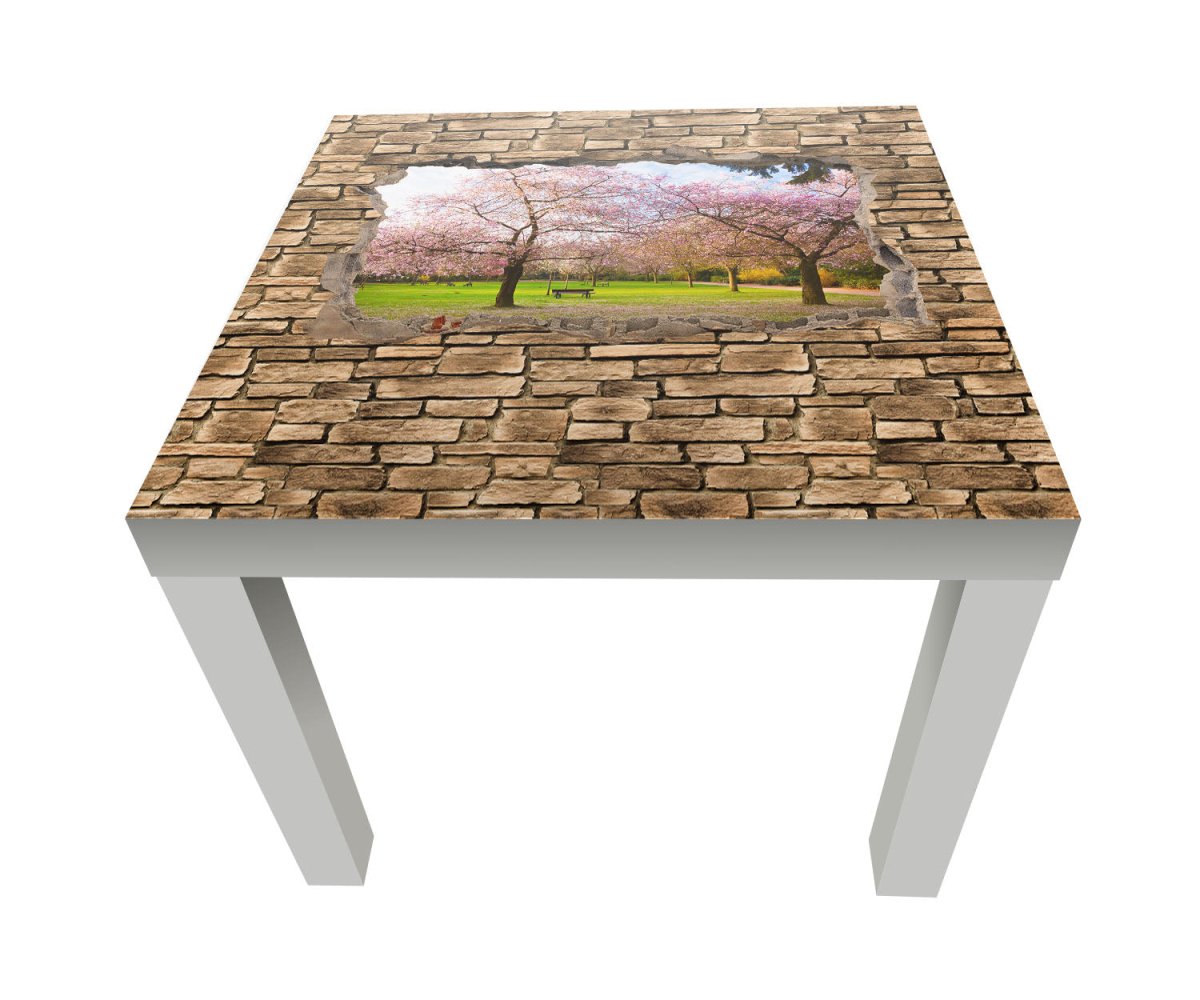 Beistelltisch 3D Sakura Blumen blühen - Steinmauer M0667 entdecken - Bild 1 Beistelltisch 3D Sakura Blumen blühen - Steinmauer M0667 entdecken - Bild 1