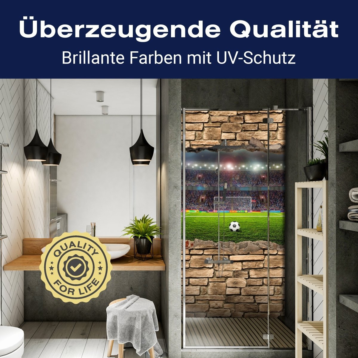 Duschwand 3D Fußballfeld - Steinmauer M0669 entdecken - Bild 2 Duschwand 3D Fußballfeld - Steinmauer M0669 entdecken - Bild 2
